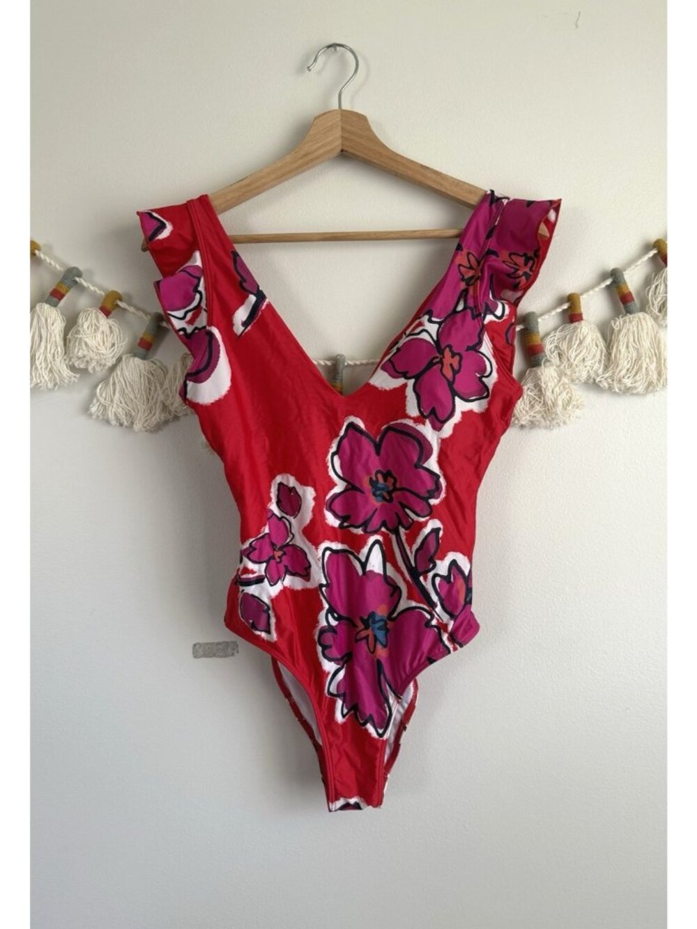 Summersalt The Ruffle Backflip Open Back Red Floral One Piece Swimsuit Beach 4